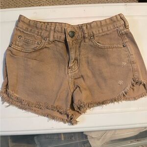 Free People Tan Frayed Jean Shorts